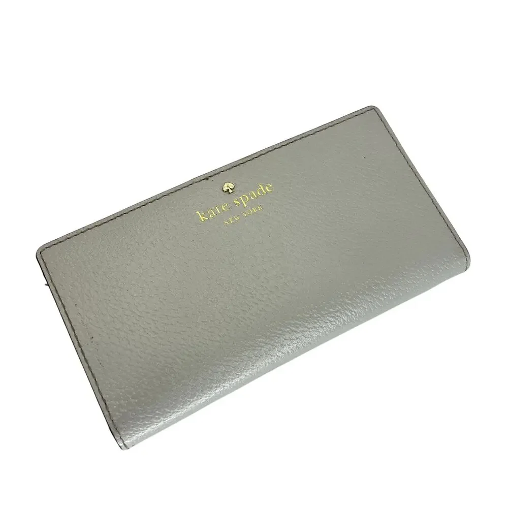 Kate Spade Stacy Wallet Gray Pebbled Leather Bi-Fold Snap Closure Zip Pocket
